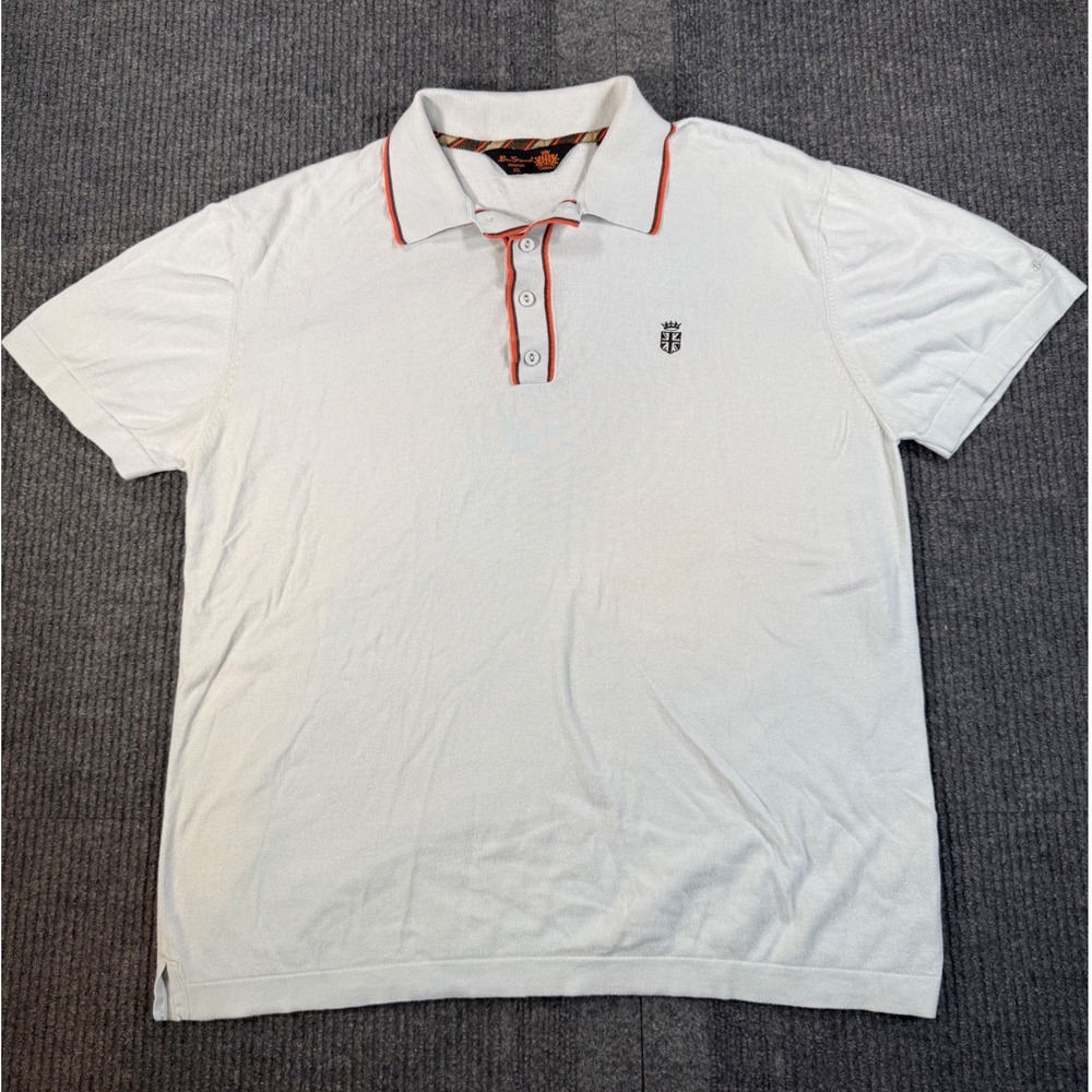 Ben Sherman Signature Mens XXL Knit Polo Shirt Light Blue Orange Tipping Cotton
